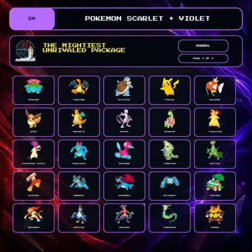The Mightiest Unrivaled Package box view 1 of 3 for Pokemon Scarlet and Violet.