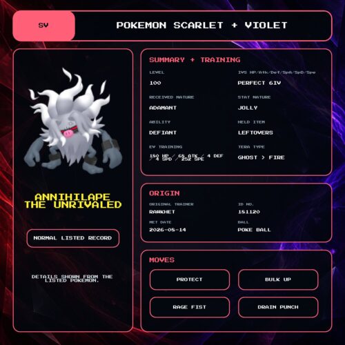 Annihilape the Unrivaled details for Pokemon Scarlet and Violet.