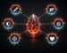 Six glowing stat icons surround a faceted egg, representing a Pokemon with perfect stats.